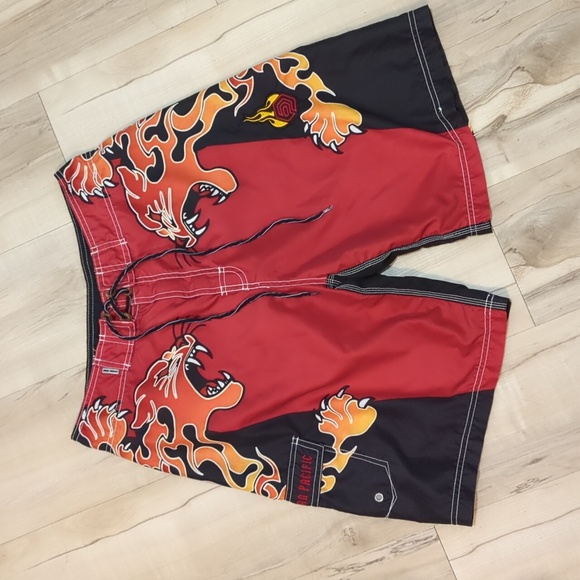 Y2K Tiger Flames Board Shorts - Picture 1 of 6